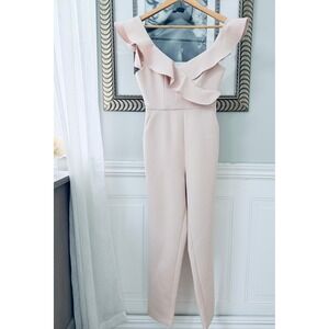 BCBGMAXAZRIA Cocktail Ruffle Crepe Pink Coquette Jumpsuit XS